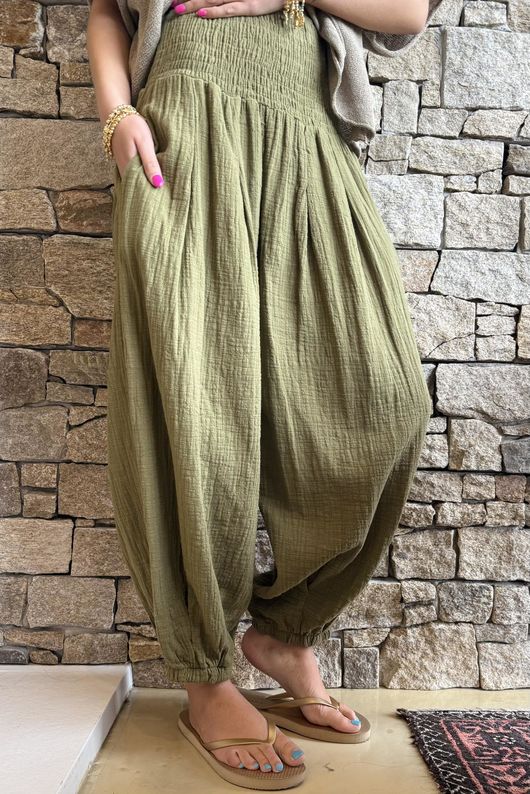 Annie Cushion Cotton Cuff Barrel Pant Deep Olive